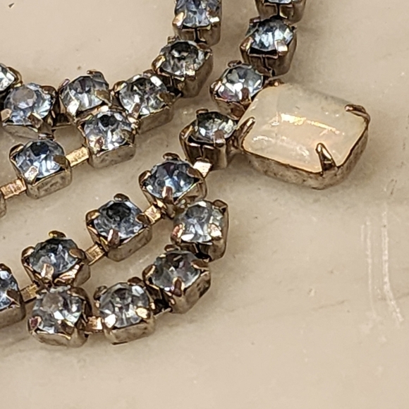 15" Vintage Rhinestone Choker Necklace & Bracelet Demi Parure Blue Opalescent - Picture 7 of 16